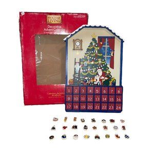 Rare Vintage Holiday Living Decorative Advent Calendar Christmas Wood Ornaments